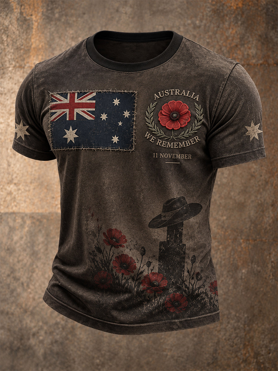 Vintage-Style Australian Remembrance Day Commemorative Graphic Casual T-Shirt