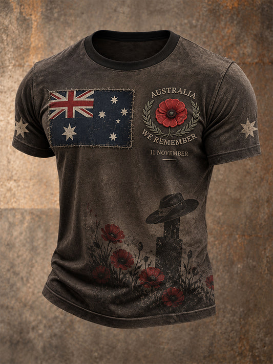 Vintage-Style Australian Remembrance Day Commemorative Graphic Casual T-Shirt