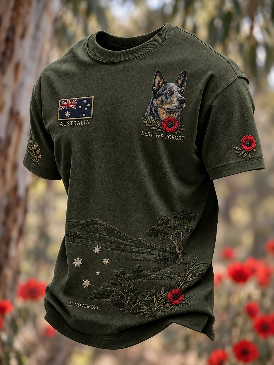 Vintage-Style Australian Remembrance Day Commemorative Graphic Casual T-Shirt