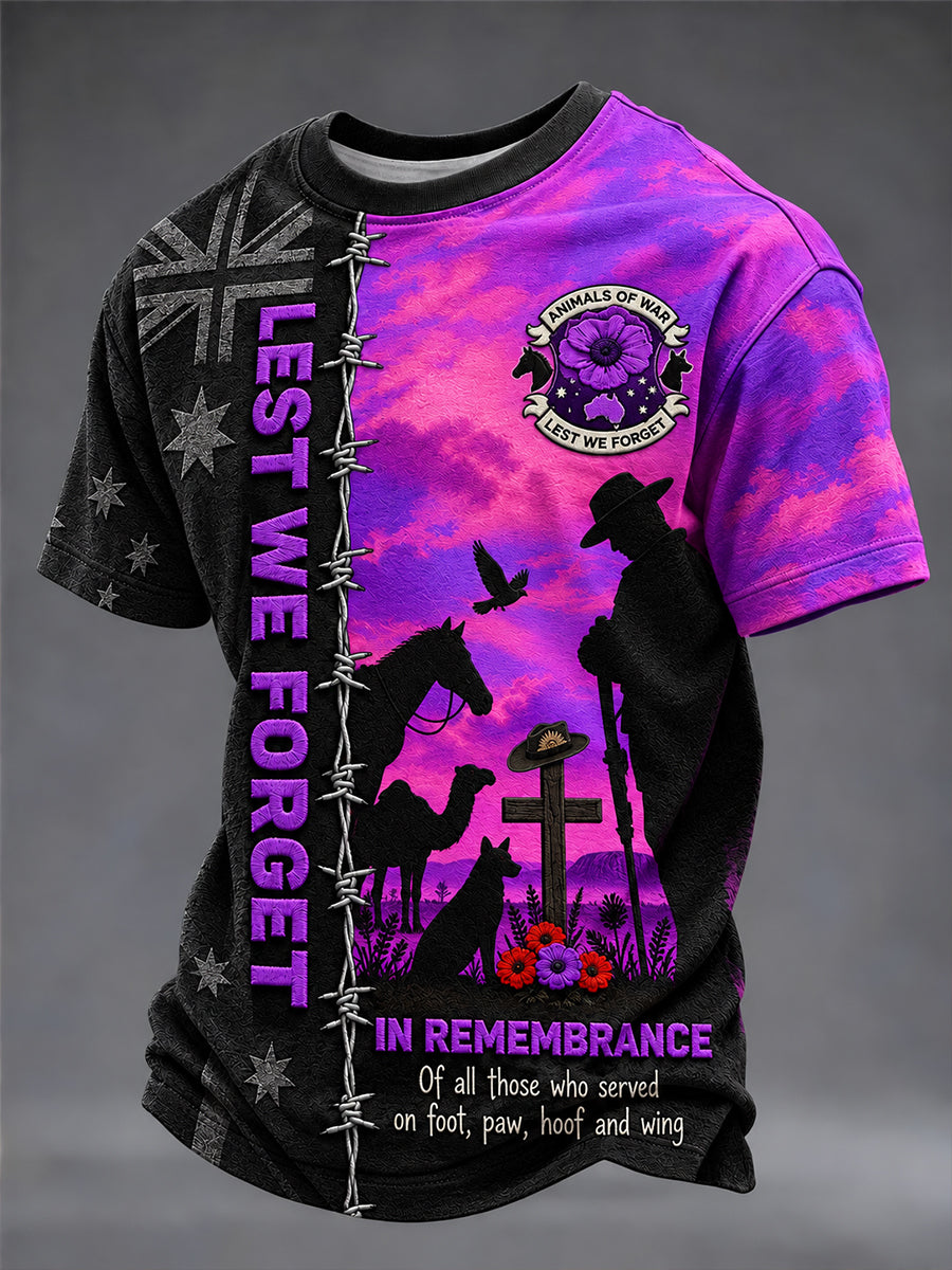 Men's Australian War Animal Memorial For Remembrance Day Short-Sleeved T-Shirt