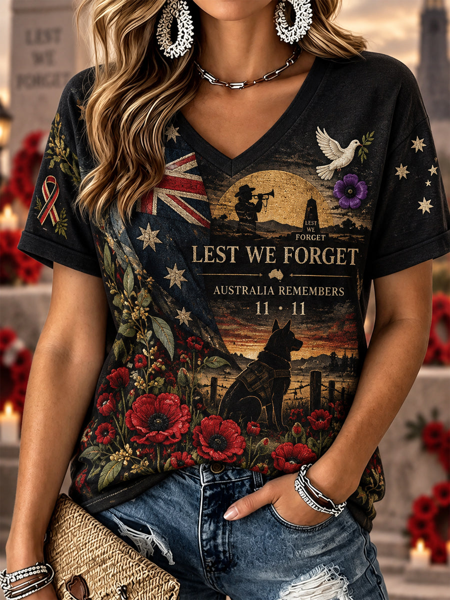 Women's Remembrance Day Linen Short-Sleeved T-Shirt