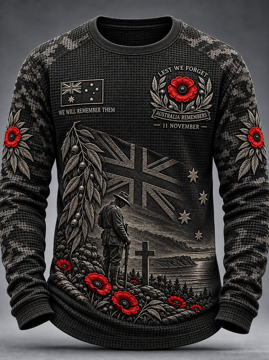 Men's ustralian Veterans Remembrance Day Waffle Long Sleeve T-Shirt