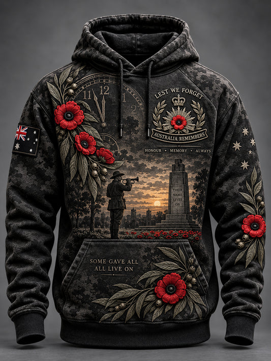 Men's Australian Veterans Remembrance Day  Oversized Drop-Shoulder Hoodie with Pockets