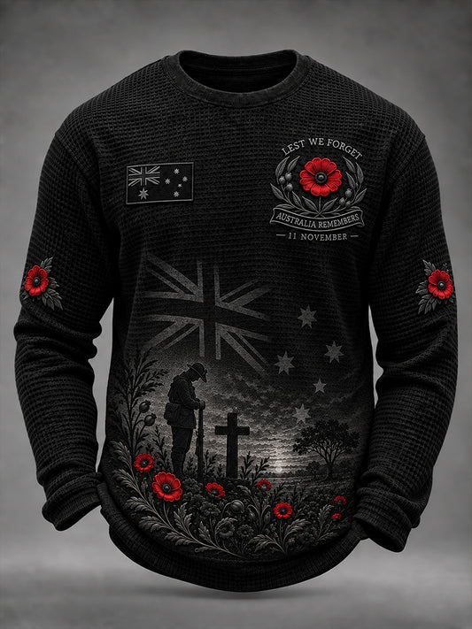Men's Australian Veteran Remembrance Day Waffle Long Sleeve T-Shirt