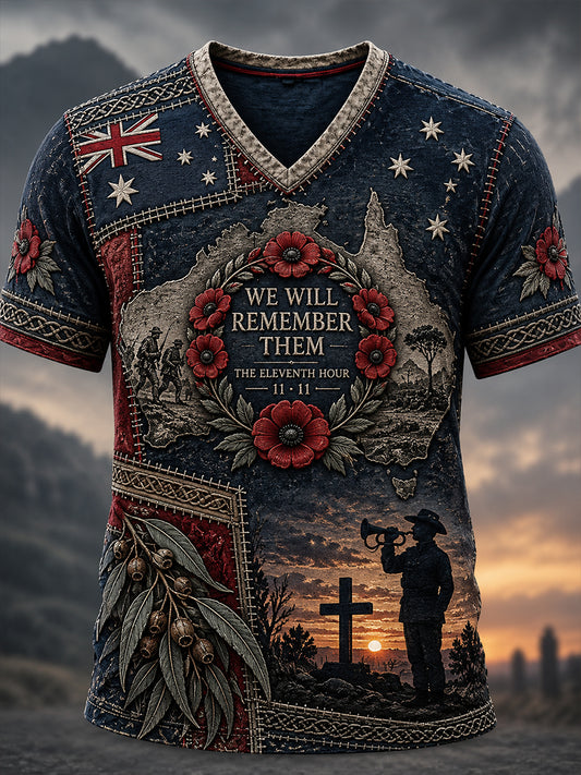 Men's Australian Veteran Remembrance Day V-neck T-shirt