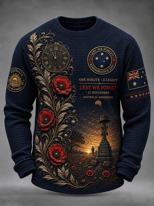 Men's Australian Veteran Remembrance Day Waffle Long Sleeve T-Shirt
