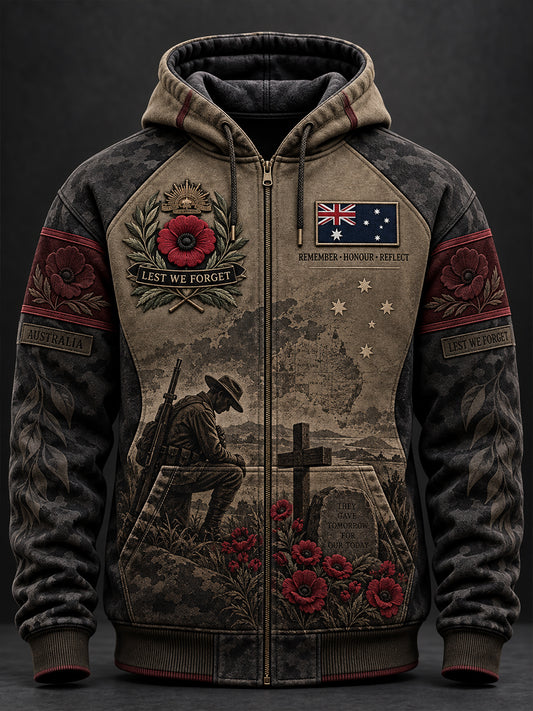 Men's Australian Veteran Remembrance Day Zip-Up Hoodie