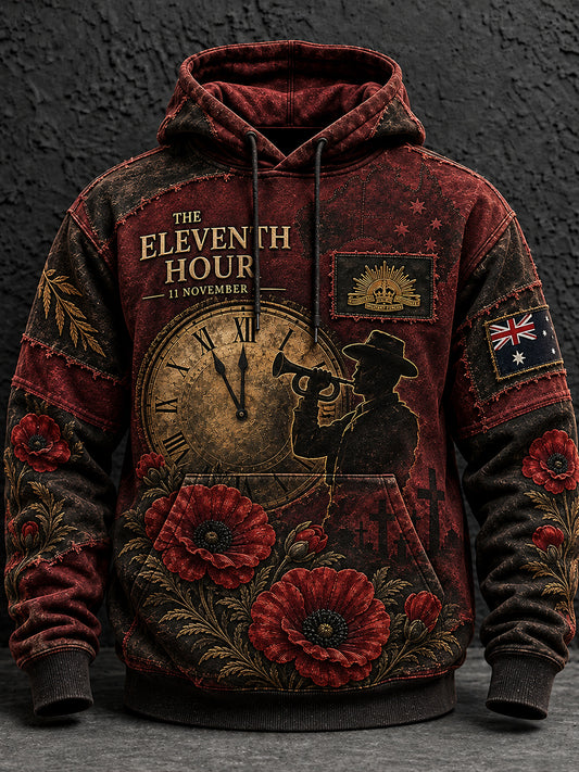 Men's Australian Veteran Remembrance Da Oversized Drop-Shoulder Hoodie with Pockets