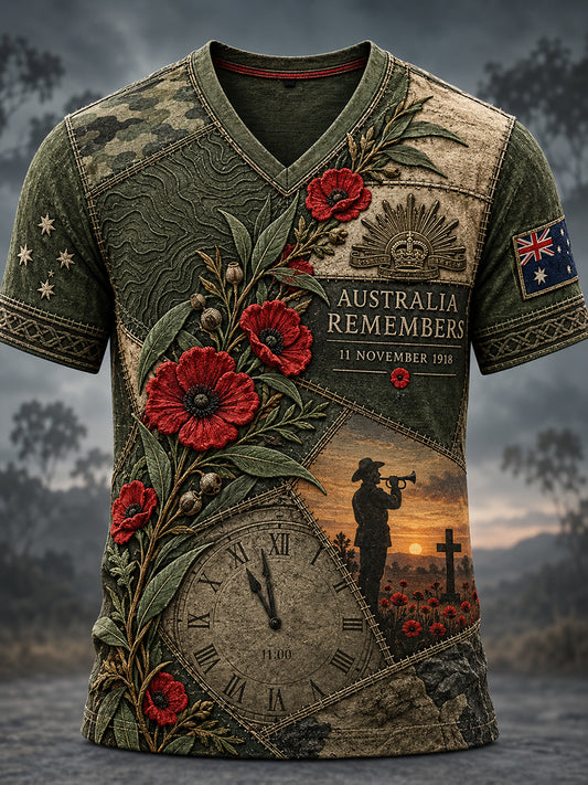 Men's Australian Veteran Remembrance Day V-neck T-shirt