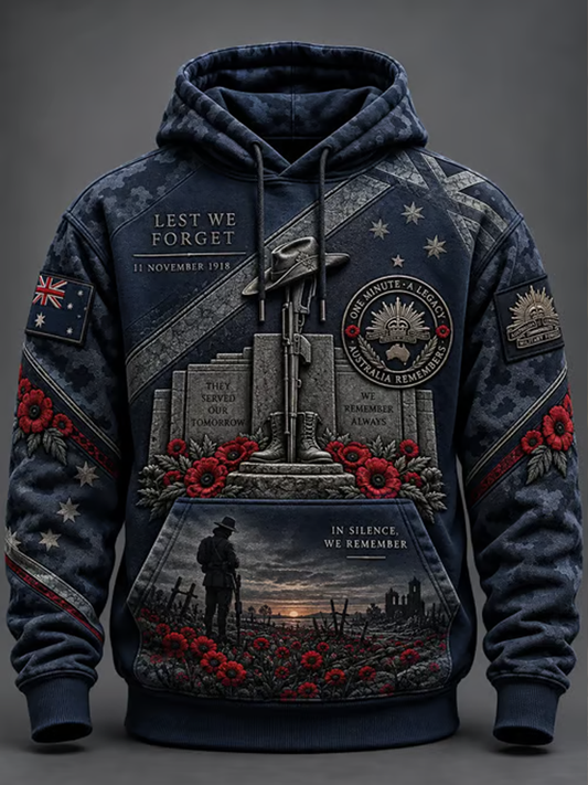 Men's Australian Veterans Print Hoodie with Pockets