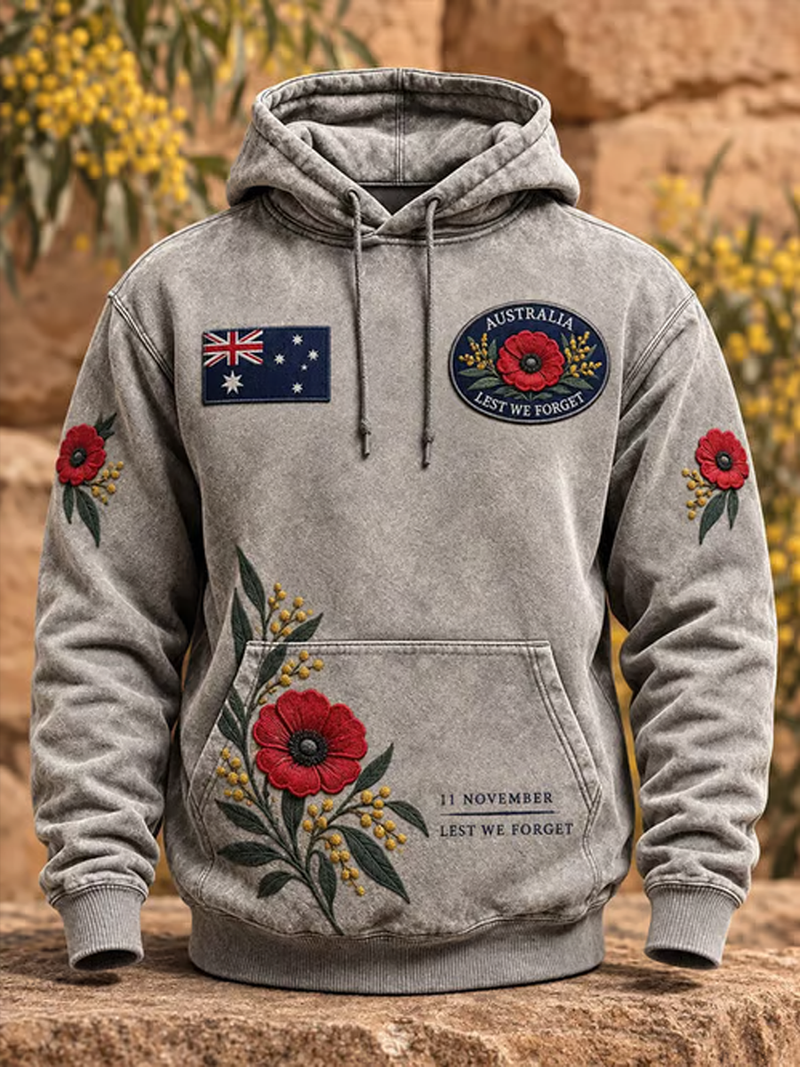 Men's Australian Veterans Print Hoodie with Pockets