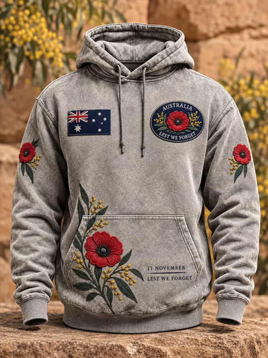 Men's Australian Veterans Print Hoodie with Pockets