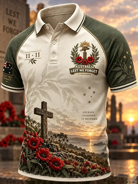 Men's Australian Veterans Print three buttons shoulder sleeve