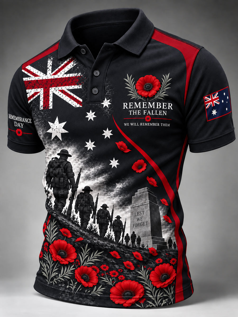 Men's Lest We Forget Australian Remembrance Day Print Short Sleeve Top