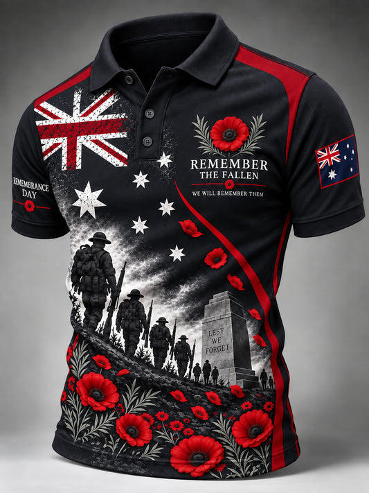 Men's Lest We Forget Australian Remembrance Day Print Short Sleeve Top