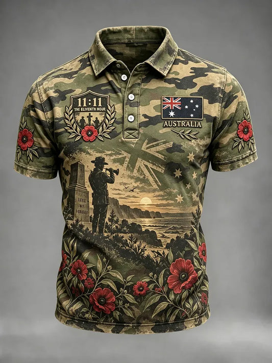 Men's Lest We Forget Australian Remembrance Day Print Short Sleeve Top