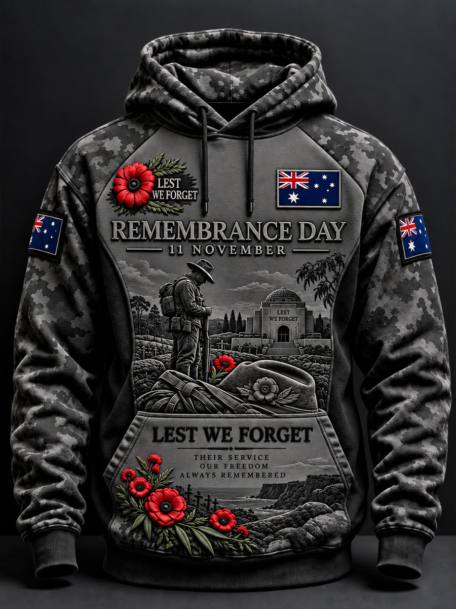 Men's  Australian Veterans Remembrance Day Oversized Drop-Shoulder Hoodie with Pockets
