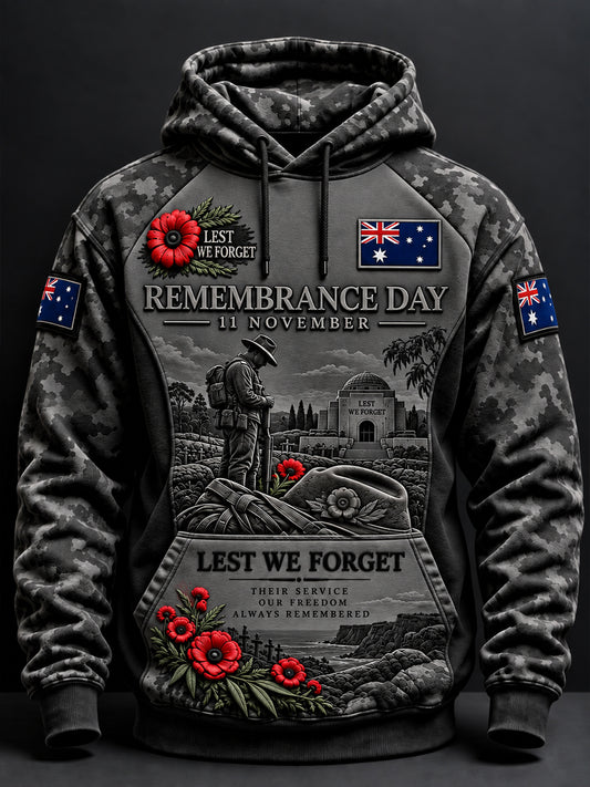 Men's  Australian Veterans Remembrance Day Oversized Drop-Shoulder Hoodie with Pockets