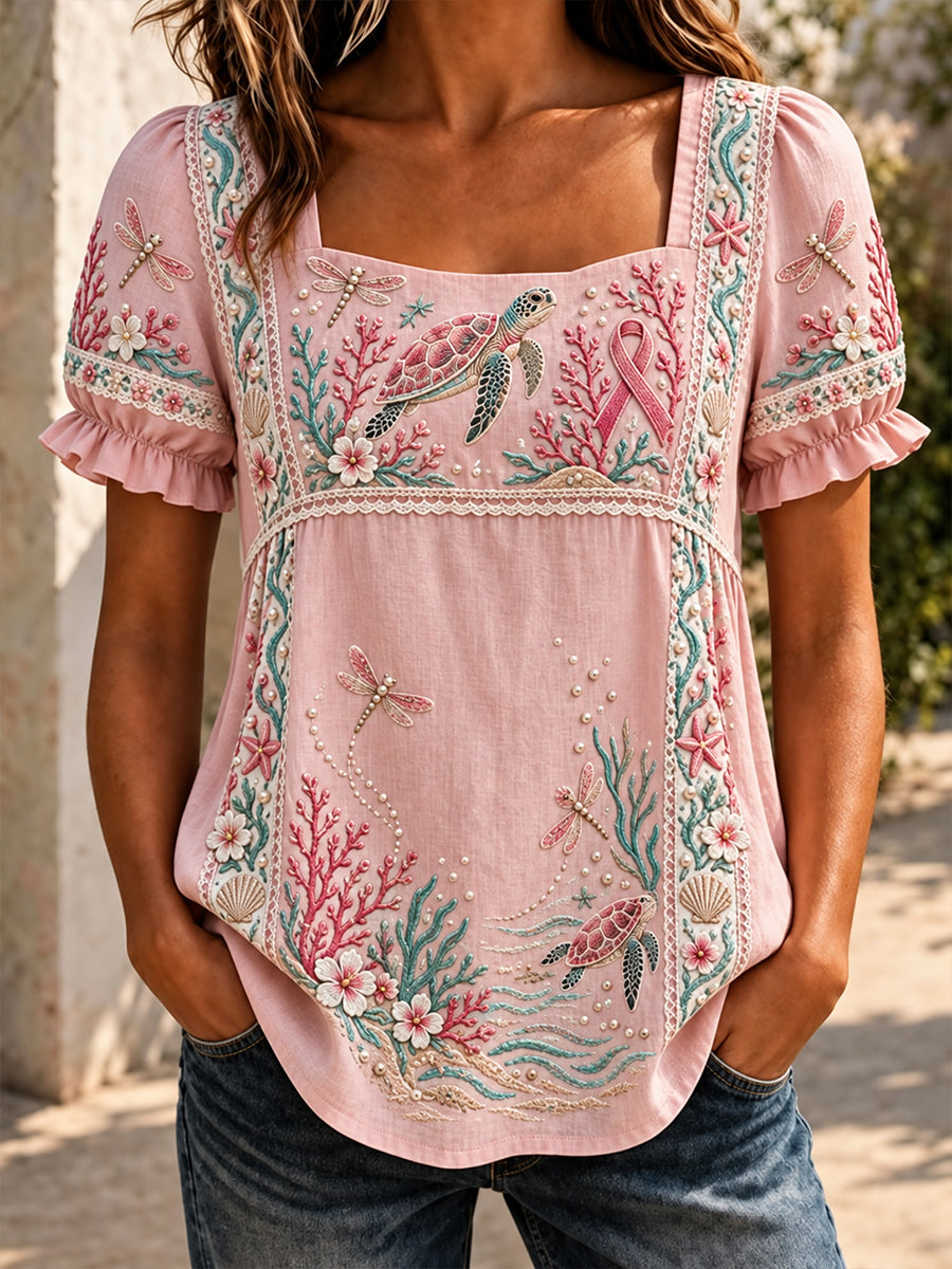 Women's Australian Breast Cancer Awareness Floral Print Short-Sleeved T-Shirt