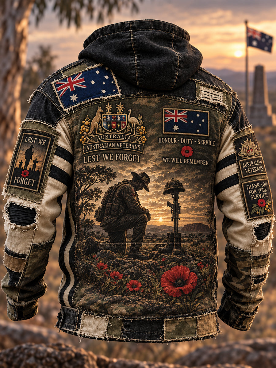 Men's  Australian Veterans Remembrance Day Oversized Drop-Shoulder Hoodie with Pockets