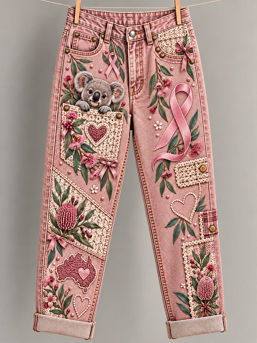 Women's Australian Breast Cancer Awareness Art Print Flared Trousers