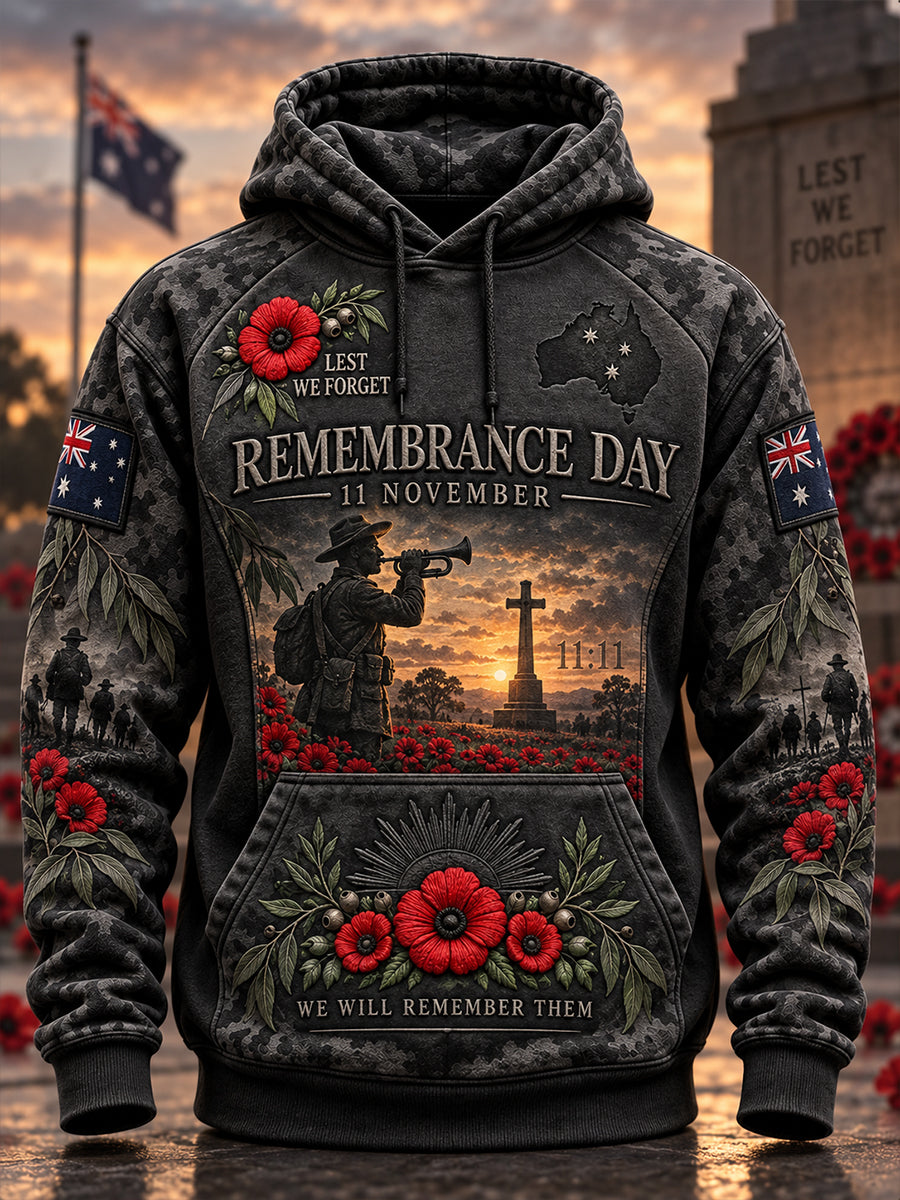 Men's  Australian Veterans Remembrance Day Oversized Drop-Shoulder Hoodie with Pockets