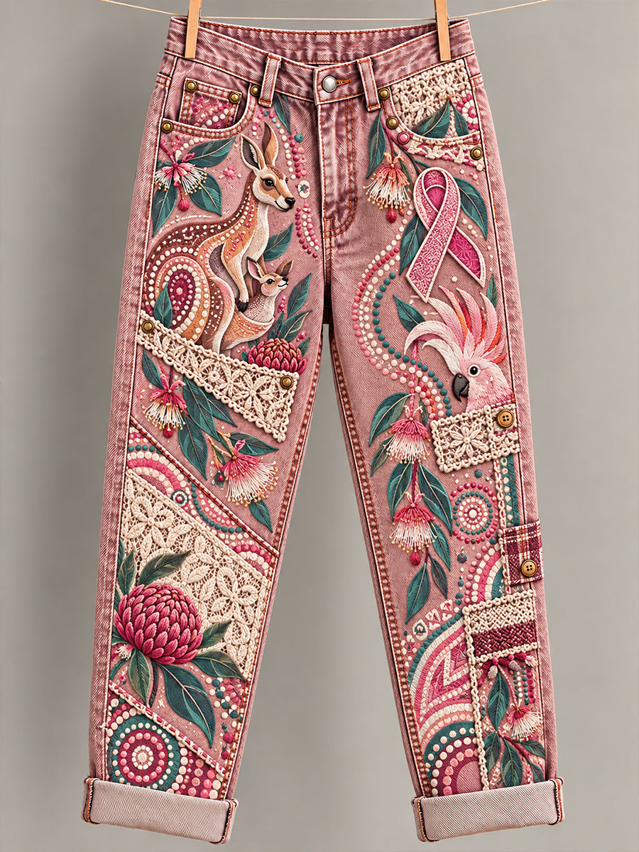 Women's Australian Breast Cancer Awareness Print Flared Trousers