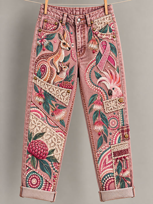 Women's Australian Breast Cancer Awareness Print Flared Trousers