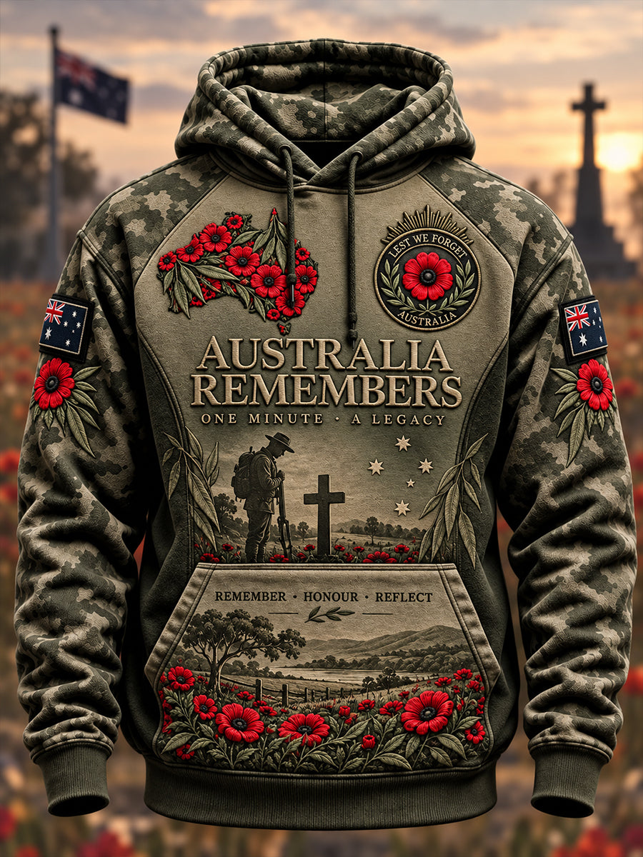 Men's  Australian Veterans Remembrance Day Oversized Drop-Shoulder Hoodie with Pockets