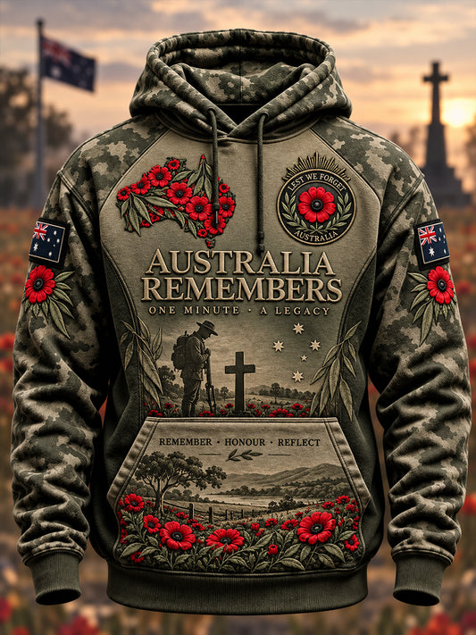 Men's  Australian Veterans Remembrance Day Oversized Drop-Shoulder Hoodie with Pockets