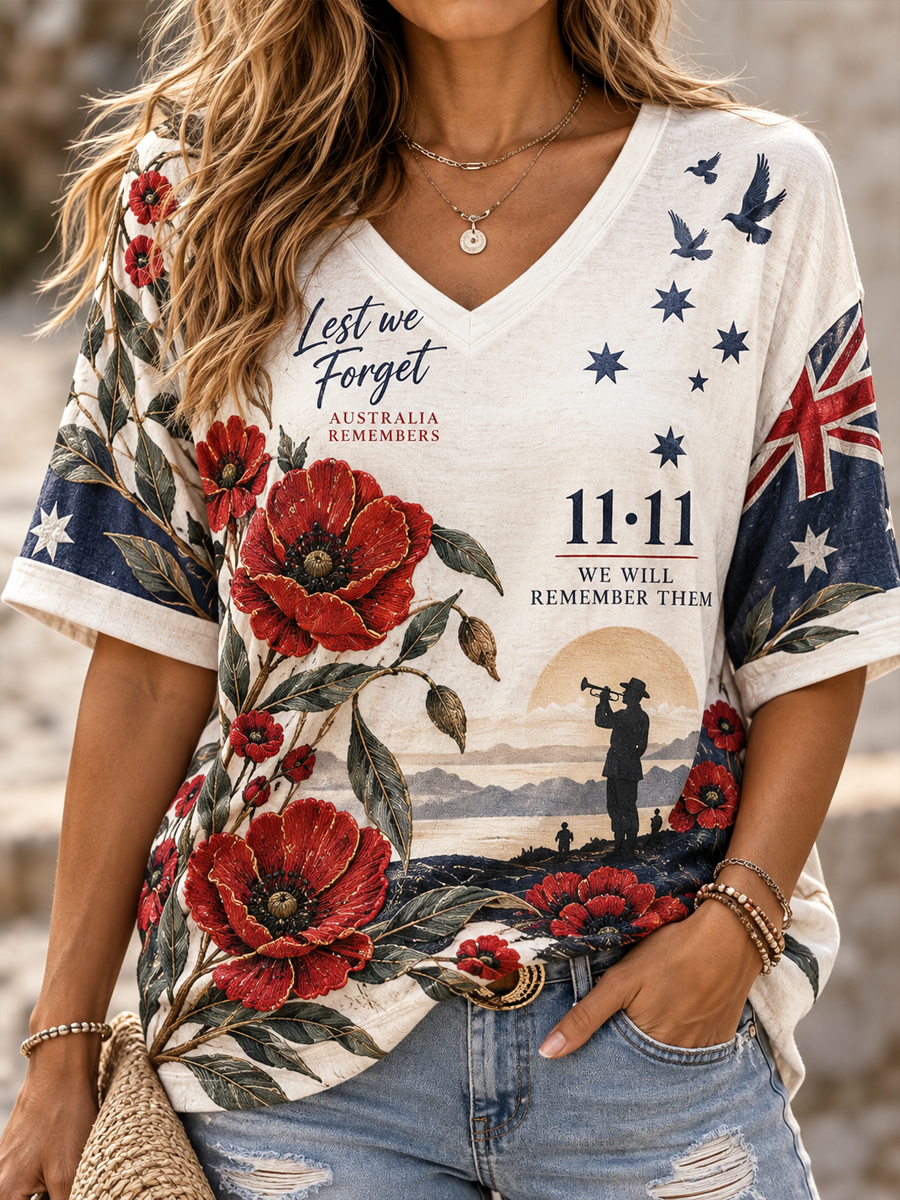 Women's Remembrance Day Linen Short-Sleeved T-Shirt