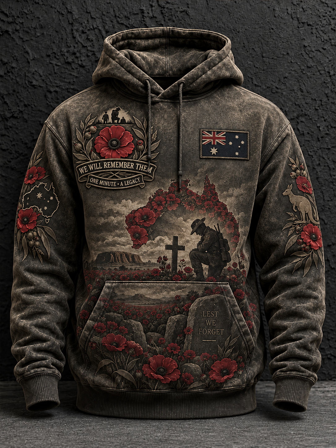 Men's Remembrance Day In Australia Oversized Drop-Shoulder Hoodie with Pockets
