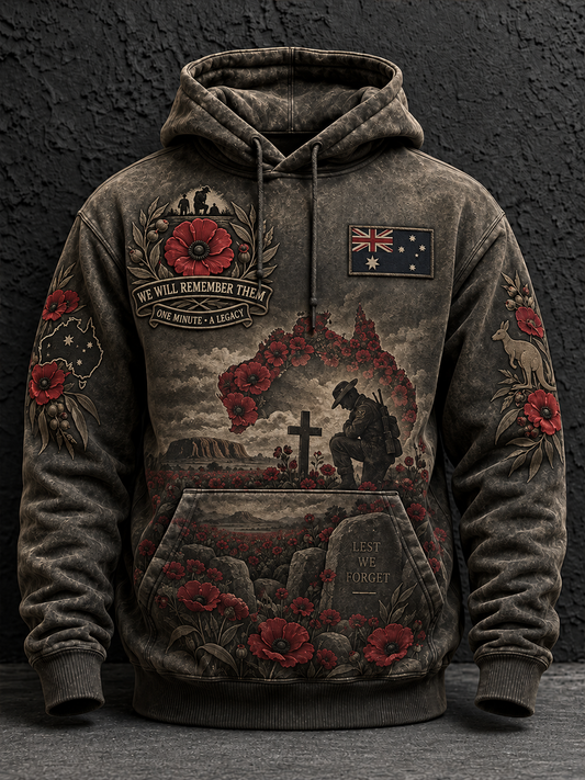 Men's Remembrance Day In Australia Oversized Drop-Shoulder Hoodie with Pockets