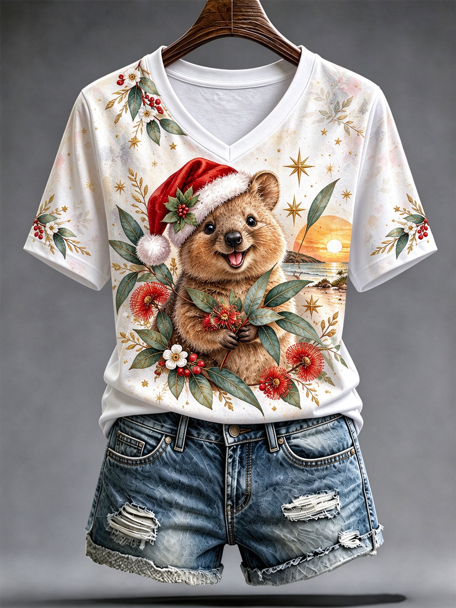 Women's Australian Christmas printed short-sleeved T-shirt