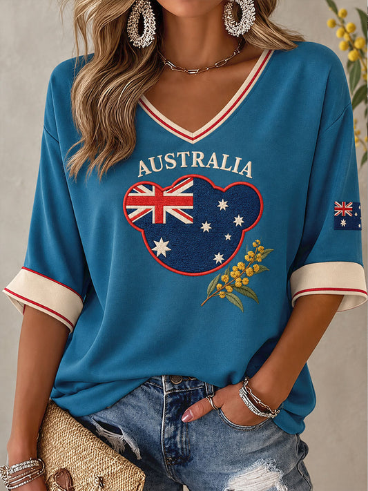 Women's Australia Day Proud Aussie Floral Art Printed T-Shirt