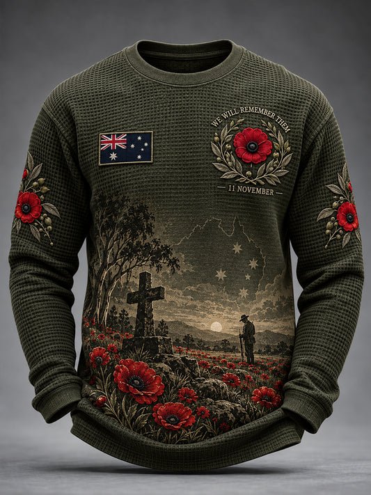 Men's Veterans Remembrance Day Waffle Long Sleeve T-Shirt
