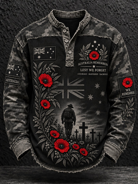 Men's Remembrance Day in  Printed Casual Button T-Shirt