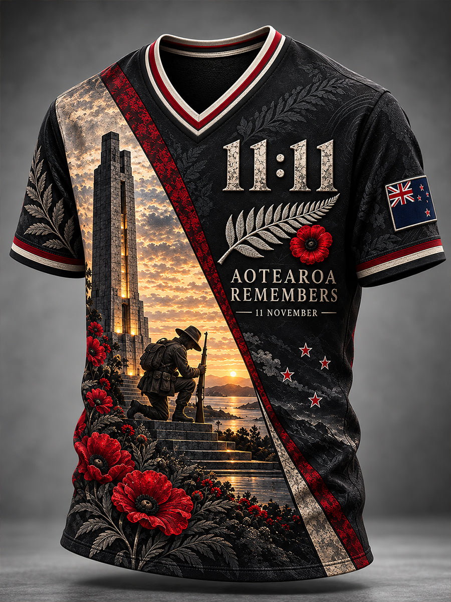 Men's New Zealand Veterans Remembrance Day V-neck T-shirt