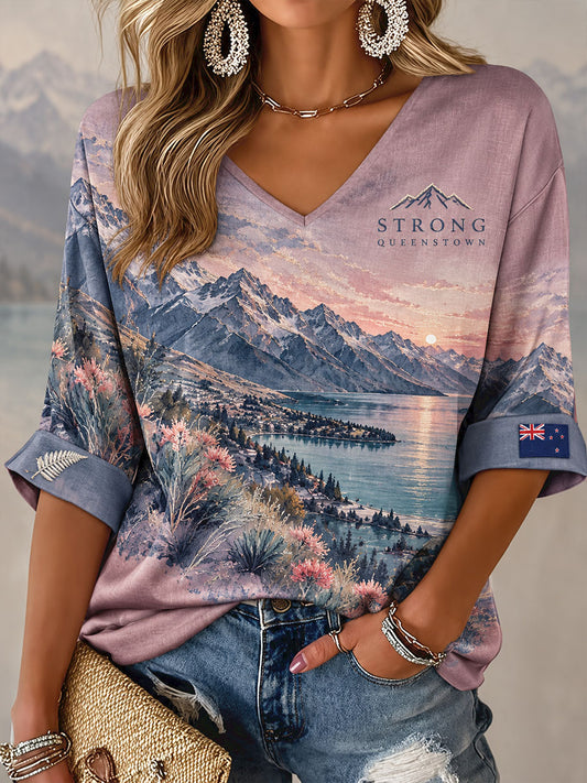 Women's NZ Queentown Strong Art Printed T-shirt