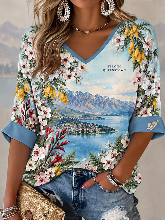 Women's NZ Queentown Strong Art Printed T-shirt
