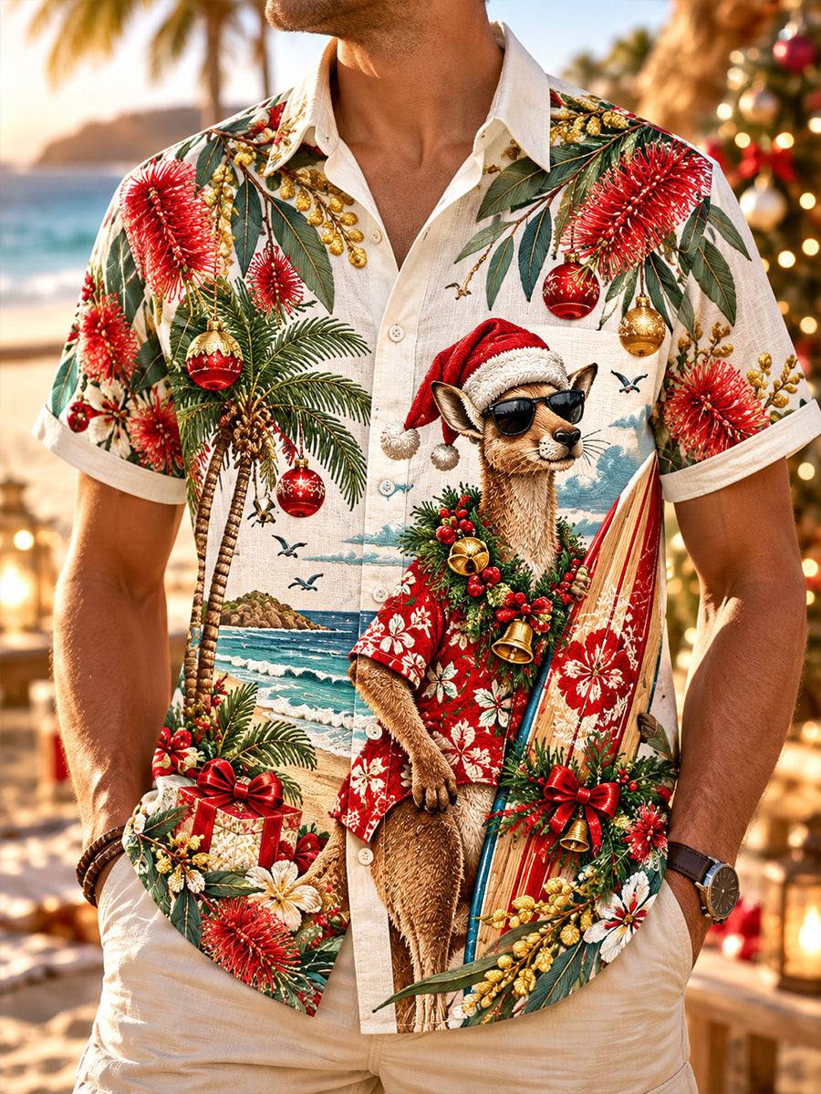 Men's Australia ChristmasArt Print Short-Sleeved Shirt