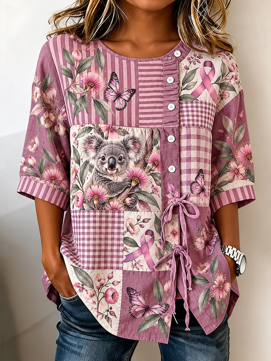 Women's Breast Cancer Awareness In Cotton-Linen Shirt