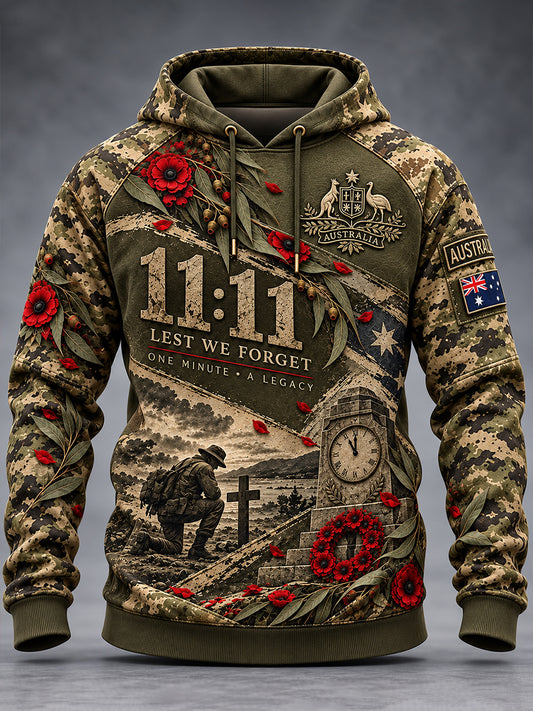 Men's Veterans Remembrance Day Oversized Drop-Shoulder Hoodie with Pockets