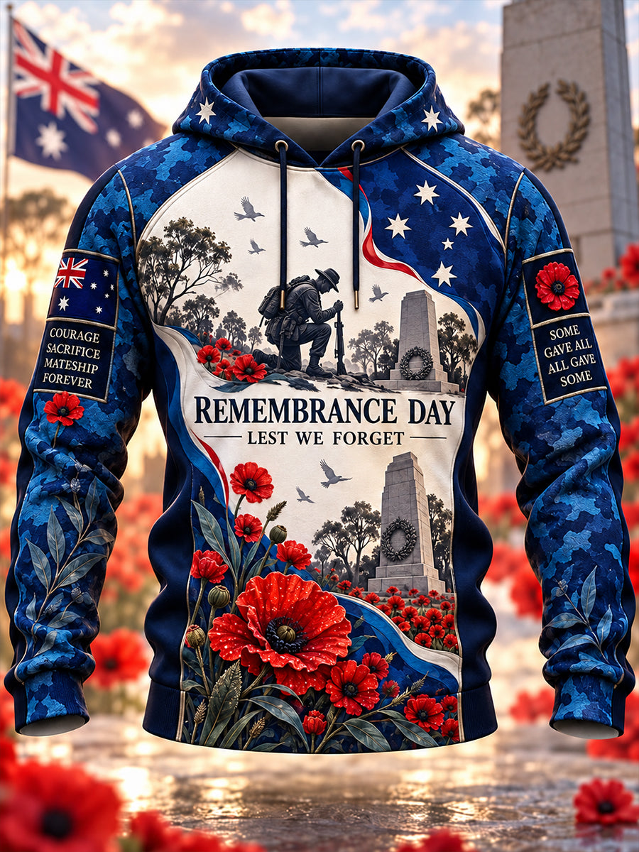 Men's Australia Veterans Remembrance Day  Oversized Drop-Shoulder Hoodie with Pockets