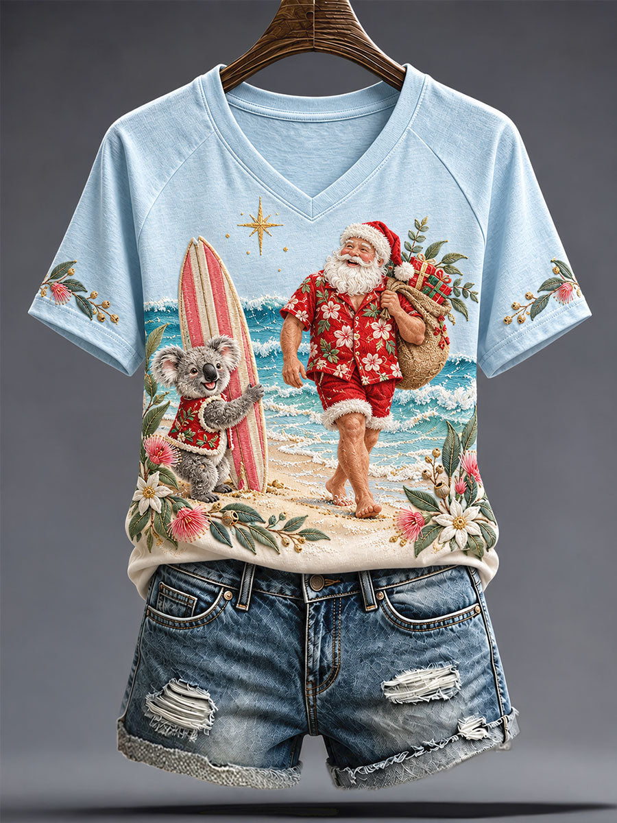 Women's AU Merry Christmas Art Printed T-shirt