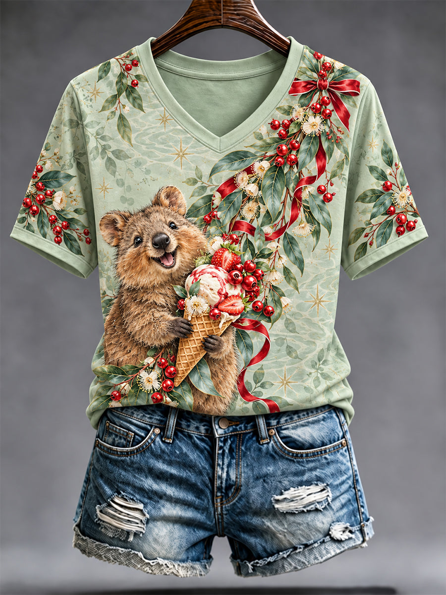 Women's Retro Australian Christmas V-Neck T-Shirt