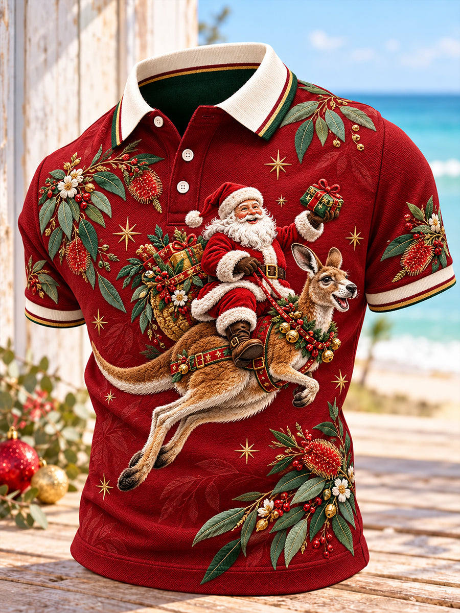 Men's Au Merry Aussie Christmas Art Print Short-Sleeved Polo Shirt