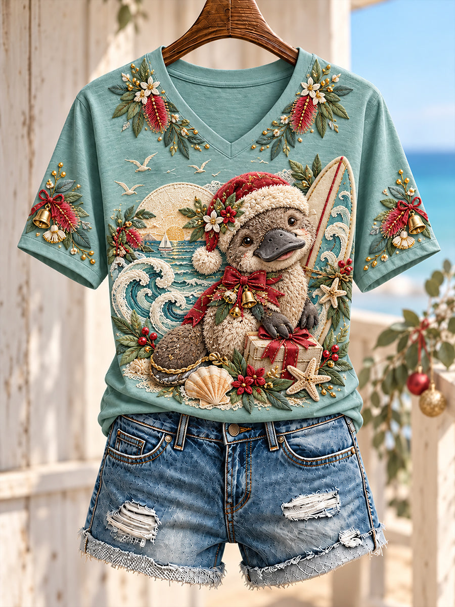 Women's Au Merry Aussie Christmas Printed  T-Shirt