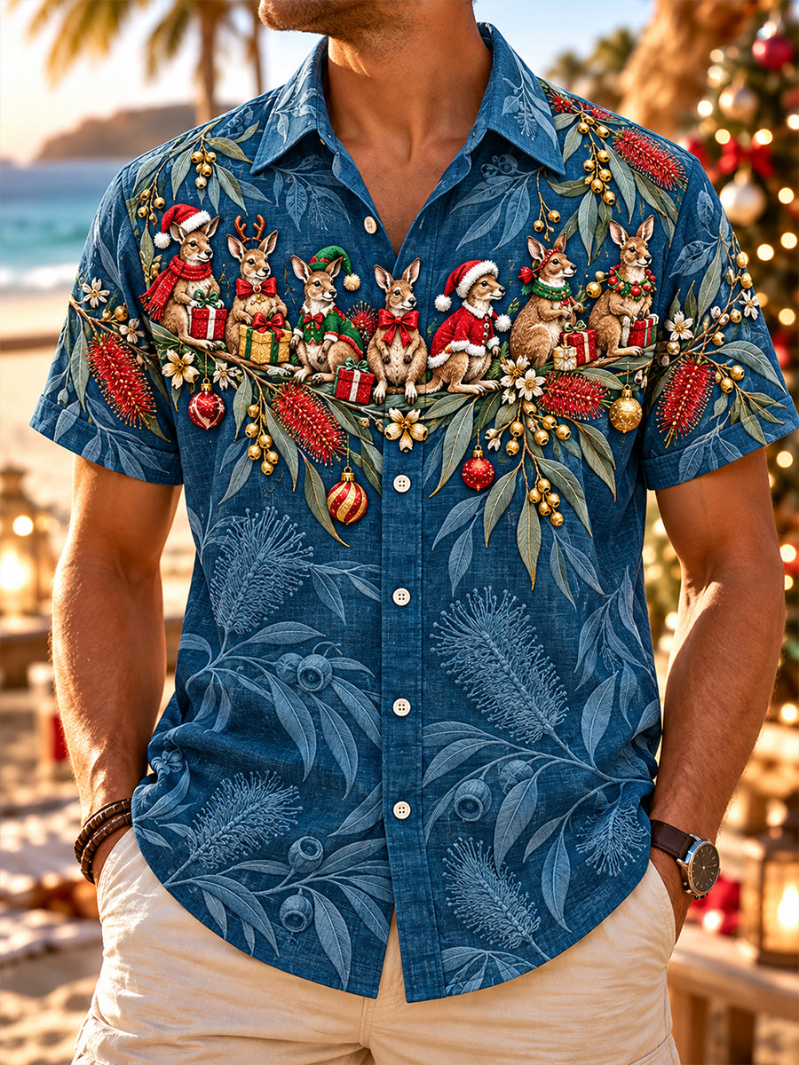 Men's Au Merry Aussie Christmas Art Print Short-Sleeved Shirt