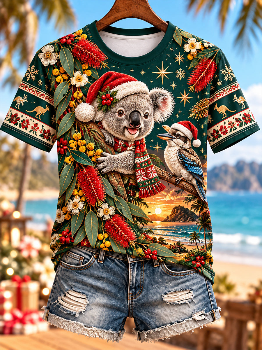 Women's Au Merry Aussie Christmas Printed  T-Shirt